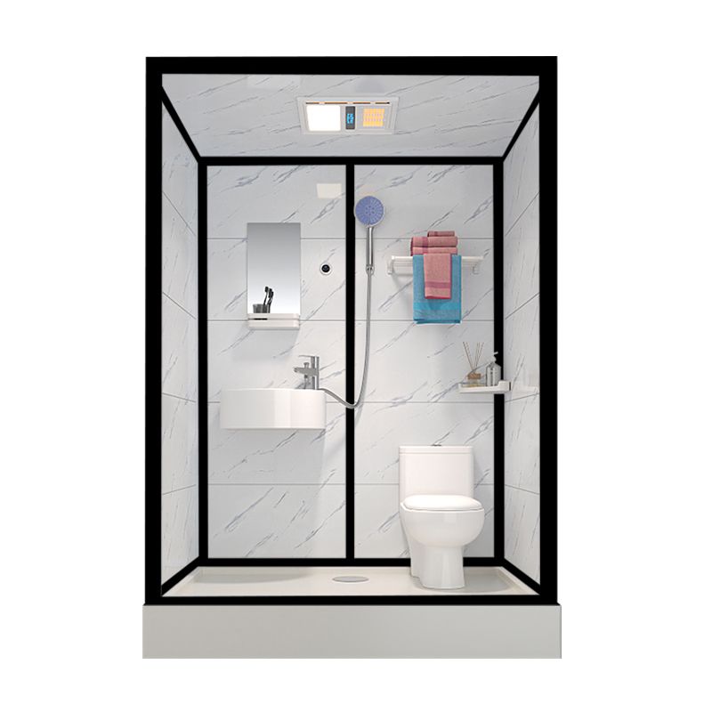 Tempered Glass Shower Stall Black Shower Stall with Towel Bar and Light Clearhalo 'Bathroom Remodel & Bathroom Fixtures' 'Home Improvement' 'home_improvement' 'home_improvement_shower_stalls_enclosures' 'Shower Stalls & Enclosures' 'shower_stalls_enclosures' 'Showers & Bathtubs' 1200x1200_41b6fdf1-9a15-42fb-9151-ee64270d899b