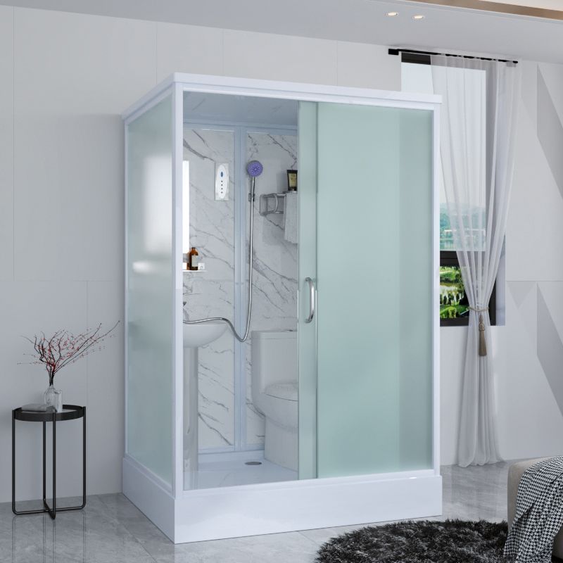 Framed Tempered Glass Shower kit with Base Included Framed Shower Stall in White Clearhalo 'Bathroom Remodel & Bathroom Fixtures' 'Home Improvement' 'home_improvement' 'home_improvement_shower_stalls_enclosures' 'Shower Stalls & Enclosures' 'shower_stalls_enclosures' 'Showers & Bathtubs' 1200x1200_41db4999-957b-4988-a346-a71b620f8bc8