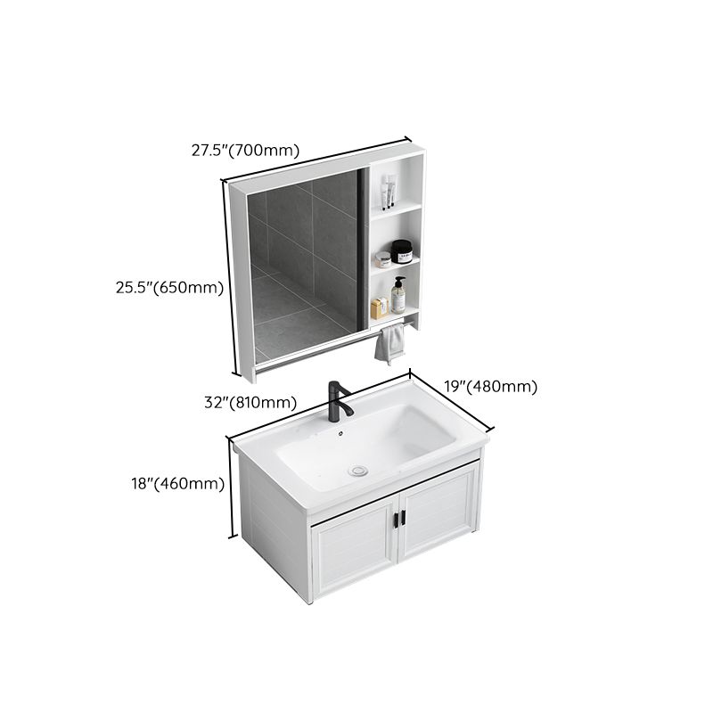 White Bath Vanity Metal Frame Wall Mounted 2 Doors Rectangular Single Sink Mirror Vanity Clearhalo 'Bathroom Remodel & Bathroom Fixtures' 'Bathroom Vanities' 'bathroom_vanities' 'Home Improvement' 'home_improvement' 'home_improvement_bathroom_vanities' 1200x1200_4203b5b5-d323-4c32-956d-f97765b4888f