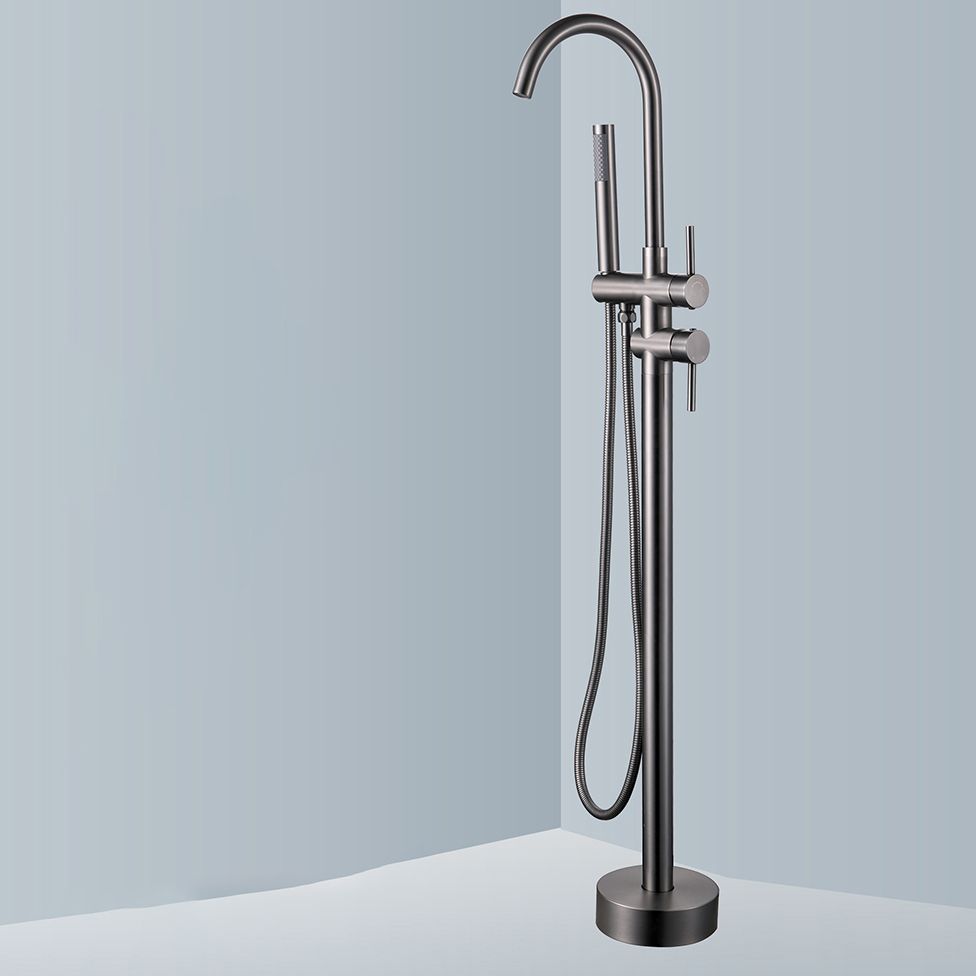 Floor Mounted Metal Freestanding Tub Filler Two Handles Freestanding Tub Filler Trim Clearhalo 'Bathroom Remodel & Bathroom Fixtures' 'Bathtub Faucets' 'bathtub_faucets' 'Home Improvement' 'home_improvement' 'home_improvement_bathtub_faucets' 1200x1200_42086595-1264-4b44-b566-ddd8a9dbd5d5