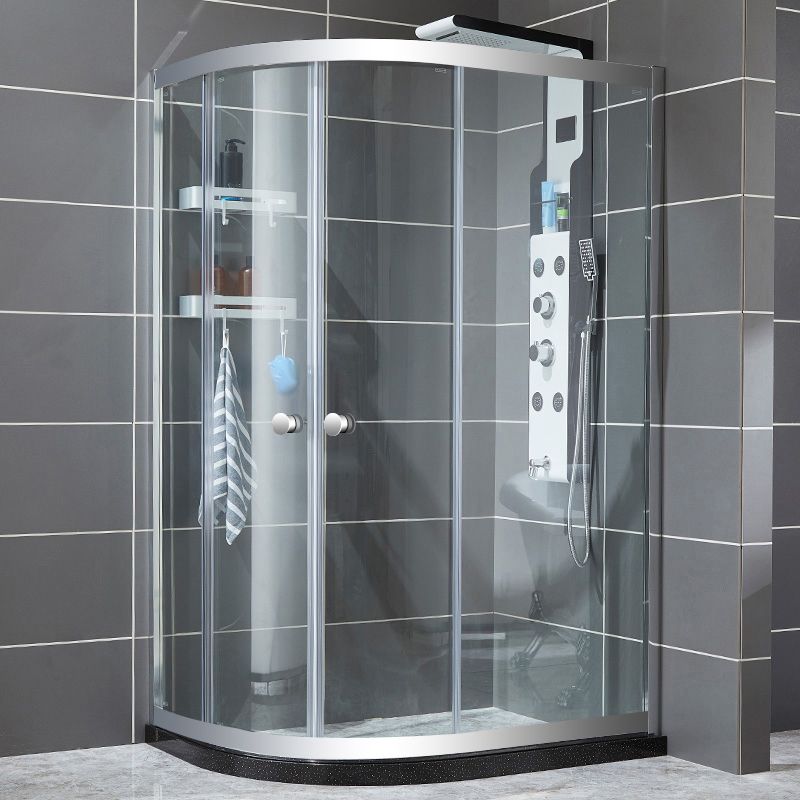 Modern Style Stainless Steel Frame Folding Tempered Glass Shower Screen Clearhalo 'Bathroom Remodel & Bathroom Fixtures' 'Home Improvement' 'home_improvement' 'home_improvement_shower_tub_doors' 'Shower and Tub Doors' 'shower_tub_doors' 'Showers & Bathtubs' 1200x1200_4211c0e6-d12f-44bd-95d1-636bc4967471