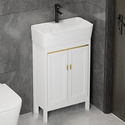 Single Sink Bath Vanity Set White Oval Metal 2 Doors Bathroom Vanity with Mirror Clearhalo 'Bathroom Remodel & Bathroom Fixtures' 'Bathroom Vanities' 'bathroom_vanities' 'Home Improvement' 'home_improvement' 'home_improvement_bathroom_vanities' 1200x1200_422b62ad-50e7-401a-bf51-7220b091cf77