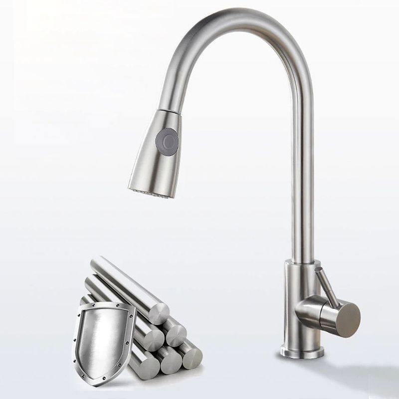 Modern 1-Handle Faucet Stainless Steel Pull down Standard Kitchen Faucet Clearhalo 'Home Improvement' 'home_improvement' 'home_improvement_kitchen_faucets' 'Kitchen Faucets' 'Kitchen Remodel & Kitchen Fixtures' 'Kitchen Sinks & Faucet Components' 'kitchen_faucets' 1200x1200_4234be83-875a-4cea-8300-3a36bac91dba
