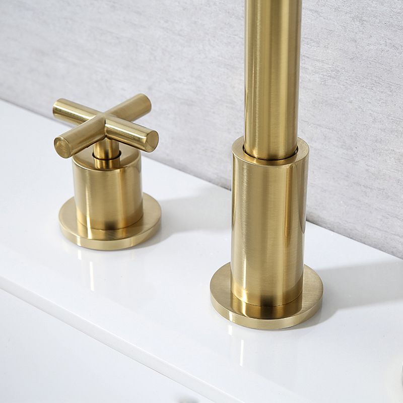 Glam Centerset Faucet Brass Cross Handles 3 Holes Gooseneck Bathroom Sink Faucet Clearhalo 'Bathroom Remodel & Bathroom Fixtures' 'Bathroom Sink Faucets' 'Bathroom Sinks & Faucet Components' 'bathroom_sink_faucets' 'Home Improvement' 'home_improvement' 'home_improvement_bathroom_sink_faucets' 1200x1200_423fb29f-7c79-4b5c-8c00-21d34af0a3c6