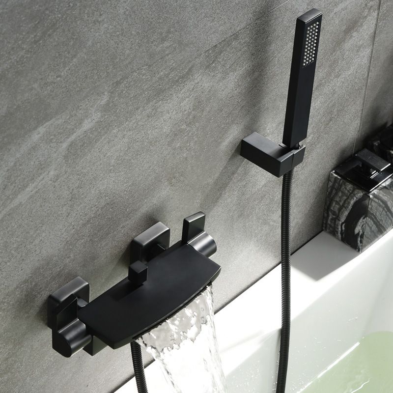 Modern Wall Mounted Metal Tub Filler Double Handles Waterfall Tub Faucet Trim Clearhalo 'Bathroom Remodel & Bathroom Fixtures' 'Bathtub Faucets' 'bathtub_faucets' 'Home Improvement' 'home_improvement' 'home_improvement_bathtub_faucets' 1200x1200_425a8bac-43bc-4beb-9428-ce0ed1d220b2