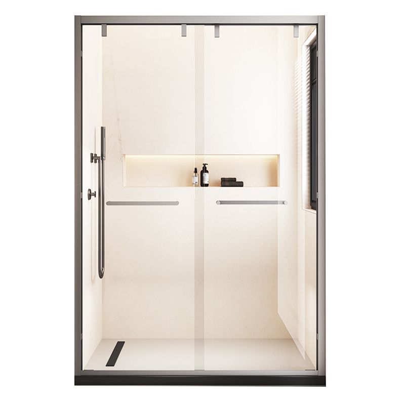 Narrow Edge Semi Frameless Shower Door Tempered Glass Double Sliding Shower Door Clearhalo 'Bathroom Remodel & Bathroom Fixtures' 'Home Improvement' 'home_improvement' 'home_improvement_shower_tub_doors' 'Shower and Tub Doors' 'shower_tub_doors' 'Showers & Bathtubs' 1200x1200_427cbbc7-2b4b-478e-b05a-b1d7ac93c960