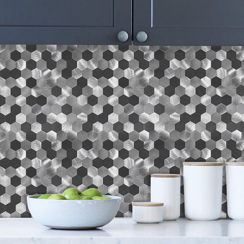 Hexagonal Mosaic Tile Metal Peel and Stick Tiles for Kitchen and Bathroom, 11.8"x 11.8" Clearhalo 'Flooring 'Home Improvement' 'home_improvement' 'home_improvement_peel_stick_blacksplash' 'Peel & Stick Backsplash Tile' 'peel_stick_blacksplash' 'Walls & Ceilings' Walls and Ceiling' 1200x1200_427f41dd-a4b3-4184-a867-a472cbed7d8f