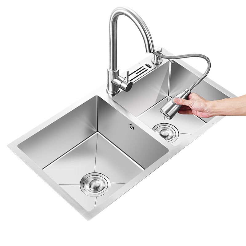 Double Basin Kitchen Sink with Basket Strainer 2 Holes Contemporary Sink Clearhalo 'Home Improvement' 'home_improvement' 'home_improvement_kitchen_sinks' 'Kitchen Remodel & Kitchen Fixtures' 'Kitchen Sinks & Faucet Components' 'Kitchen Sinks' 'kitchen_sinks' 1200x1200_42a3deae-59ce-472f-86ab-e5440761b307