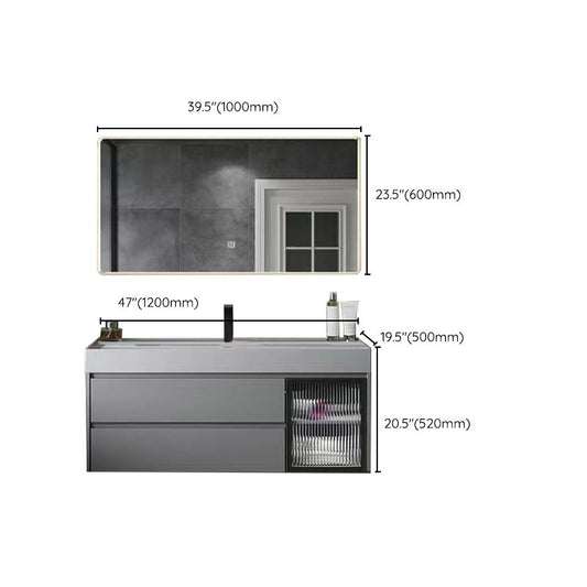 Drawers Bathroom Vanity Metal Single Sink Grey Rectangle Wall Mount Vanity Set with Mirror Clearhalo 'Bathroom Remodel & Bathroom Fixtures' 'Bathroom Vanities' 'bathroom_vanities' 'Home Improvement' 'home_improvement' 'home_improvement_bathroom_vanities' 1200x1200_42ccc77d-42f2-4d13-a804-61ac9516e5d2