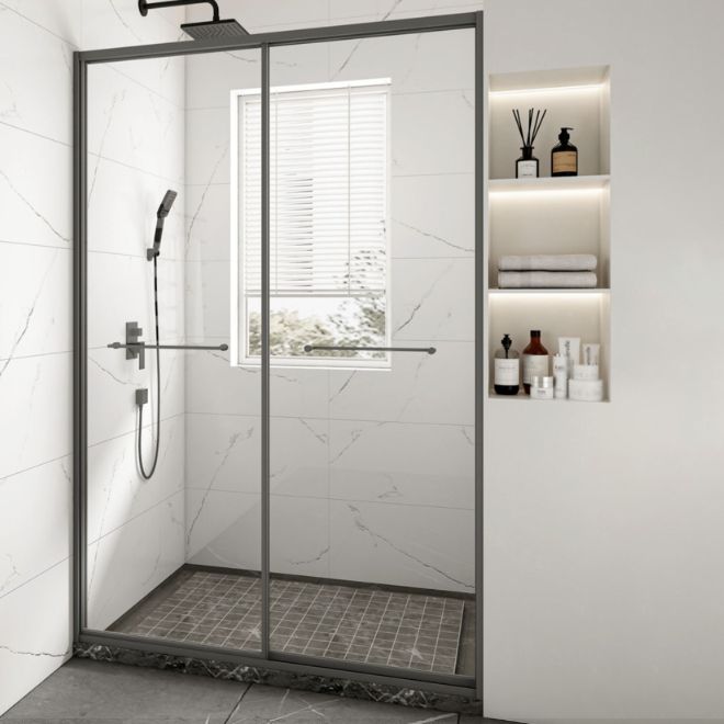 Framed Double Sliding Shower Bath Door Transparent Scratch Resistant Shower Bath Door Clearhalo 'Bathroom Remodel & Bathroom Fixtures' 'Home Improvement' 'home_improvement' 'home_improvement_shower_tub_doors' 'Shower and Tub Doors' 'shower_tub_doors' 'Showers & Bathtubs' 1200x1200_42fea205-3edb-4249-b42d-e1f4ef3b0f2c