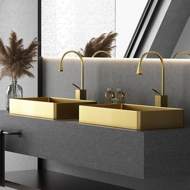 Modern Vessel Bathroom Sink Metal Rectangular with Faucet Vessel ...