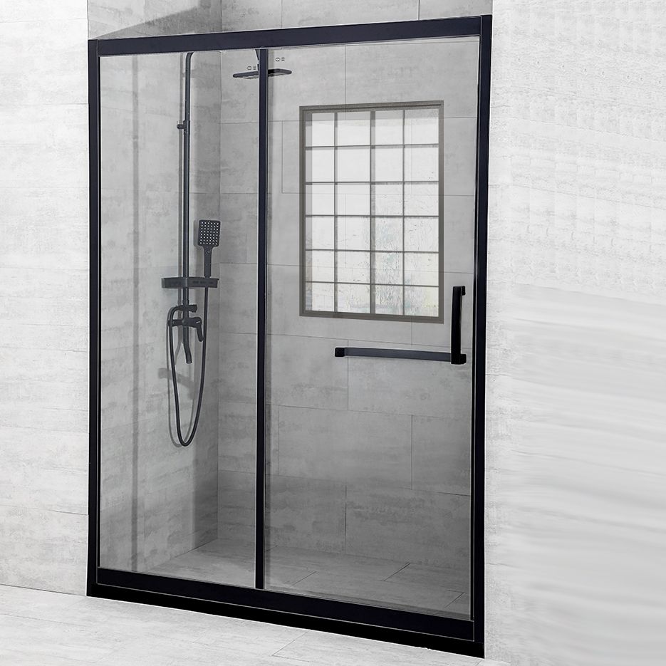 Black Single Sliding Shower Door Framed Tempered Shower Doors Clearhalo 'Bathroom Remodel & Bathroom Fixtures' 'Home Improvement' 'home_improvement' 'home_improvement_shower_tub_doors' 'Shower and Tub Doors' 'shower_tub_doors' 'Showers & Bathtubs' 1200x1200_435addcd-8a7c-4368-83b2-e112c2911236