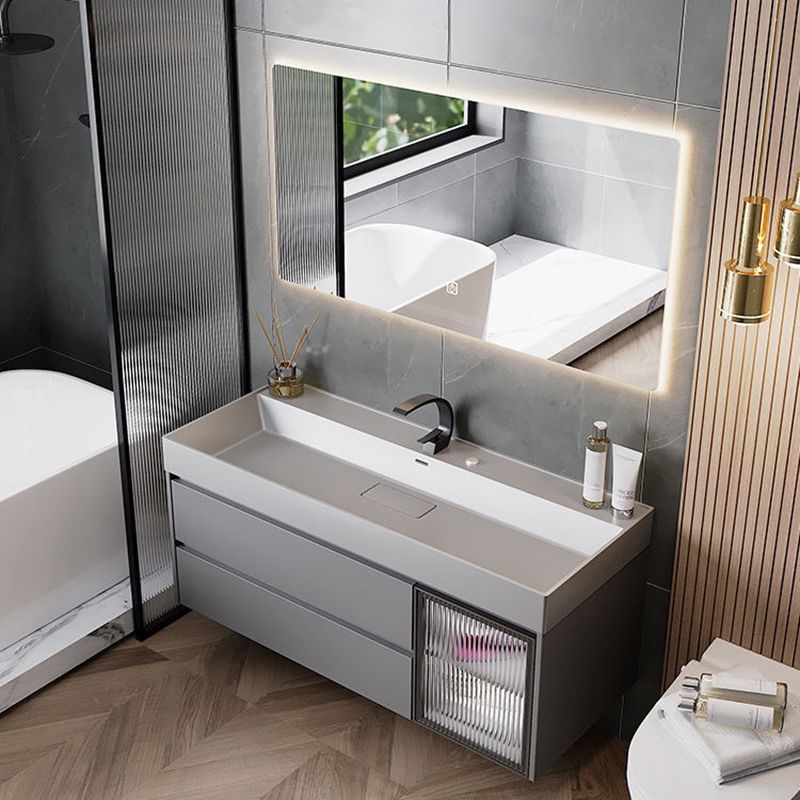 Drawers Bathroom Vanity Metal Single Sink Grey Rectangle Wall Mount Vanity Set with Mirror Clearhalo 'Bathroom Remodel & Bathroom Fixtures' 'Bathroom Vanities' 'bathroom_vanities' 'Home Improvement' 'home_improvement' 'home_improvement_bathroom_vanities' 1200x1200_4365f09a-a75c-456d-bc2e-c604ec1613b2