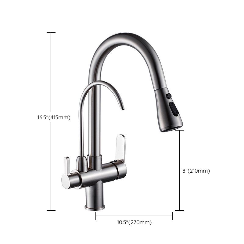 1 Hole Kitchen Faucets Metal Pulldown Sprayer Kitchen Faucet with Double Handles Clearhalo 'Home Improvement' 'home_improvement' 'home_improvement_kitchen_faucets' 'Kitchen Faucets' 'Kitchen Remodel & Kitchen Fixtures' 'Kitchen Sinks & Faucet Components' 'kitchen_faucets' 1200x1200_436dcdeb-42fb-4931-a9f7-fa0b2699aff5