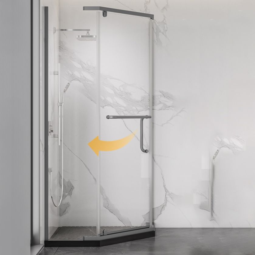 Narrow Edge Semi Frameless Pivot Shower Door Tempered Glass Shower Door Clearhalo 'Bathroom Remodel & Bathroom Fixtures' 'Home Improvement' 'home_improvement' 'home_improvement_shower_tub_doors' 'Shower and Tub Doors' 'shower_tub_doors' 'Showers & Bathtubs' 1200x1200_44098c46-29a1-468b-9797-074b16dd0606