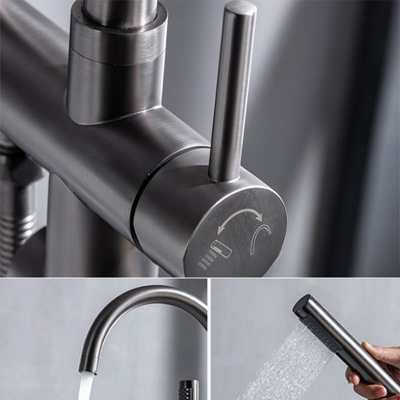 Floor Mounted Metal Freestanding Tub Filler High Arc Freestanding Faucet with Hose Clearhalo 'Bathroom Remodel & Bathroom Fixtures' 'Bathtub Faucets' 'bathtub_faucets' 'Home Improvement' 'home_improvement' 'home_improvement_bathtub_faucets' 1200x1200_44522170-a926-4e07-ac1f-308edbbc6a8d