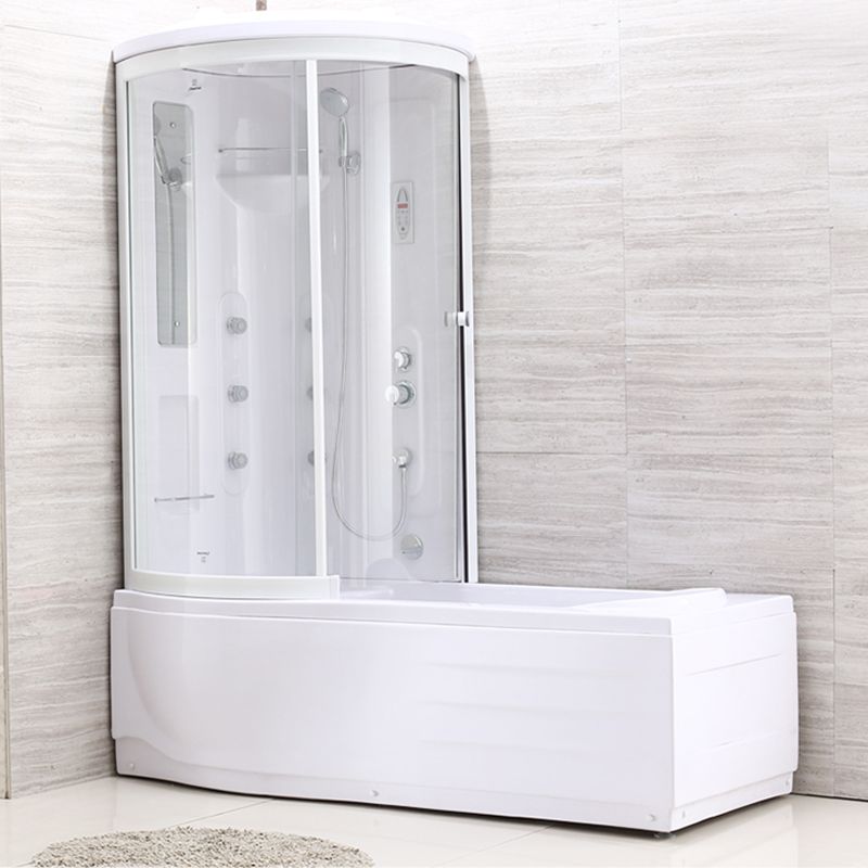 White Round Tub & Shower Kit Clear Tempered Glass Tub & Shower Kit Clearhalo 'Bathroom Remodel & Bathroom Fixtures' 'Home Improvement' 'home_improvement' 'home_improvement_shower_stalls_enclosures' 'Shower Stalls & Enclosures' 'shower_stalls_enclosures' 'Showers & Bathtubs' 1200x1200_44696c78-a6d1-411a-a7e2-9d705f814327