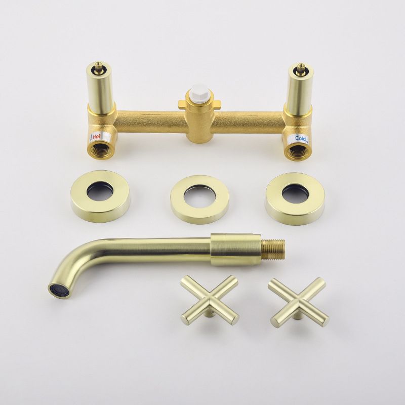 Glam Centerset Faucet Brass Cross Handles 3 Holes Wall Mounted Bathroom Faucet Clearhalo 'Bathroom Remodel & Bathroom Fixtures' 'Bathroom Sink Faucets' 'Bathroom Sinks & Faucet Components' 'bathroom_sink_faucets' 'Home Improvement' 'home_improvement' 'home_improvement_bathroom_sink_faucets' 1200x1200_44780486-848b-4b0c-9ac5-12a14c2140b3