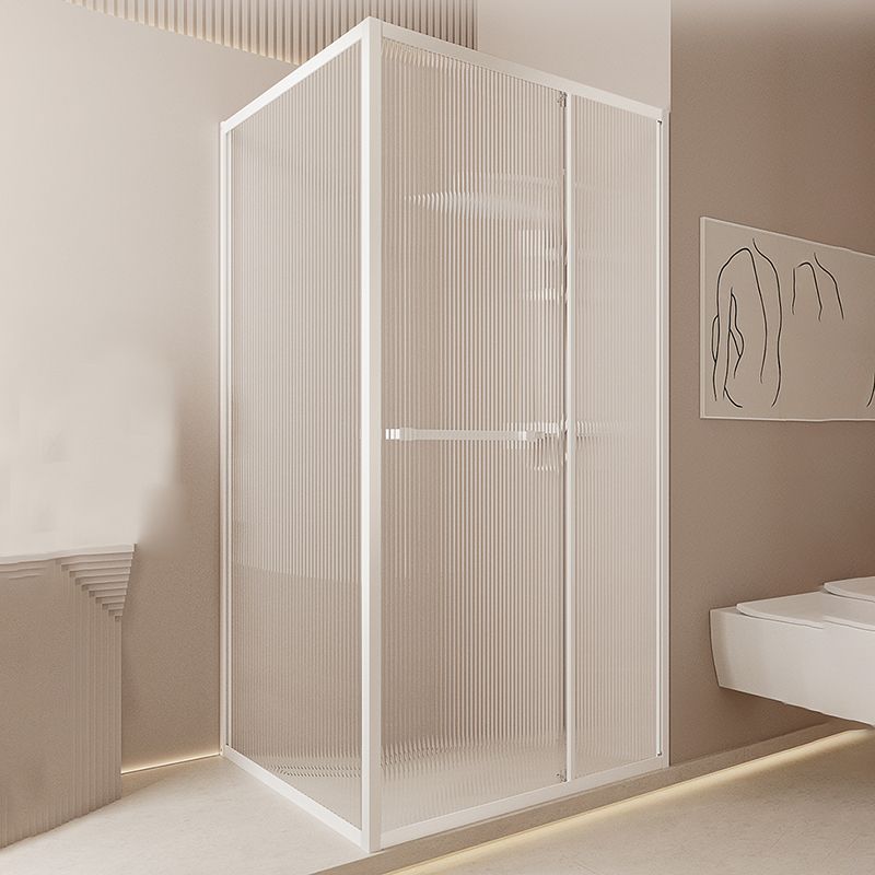 White Frame Single Sliding Shower Enclosure with Door Handle and Fixed Panel Clearhalo 'Bathroom Remodel & Bathroom Fixtures' 'Home Improvement' 'home_improvement' 'home_improvement_shower_stalls_enclosures' 'Shower Stalls & Enclosures' 'shower_stalls_enclosures' 'Showers & Bathtubs' 1200x1200_44a0b710-8e62-4a79-8e6e-408760ea76d9