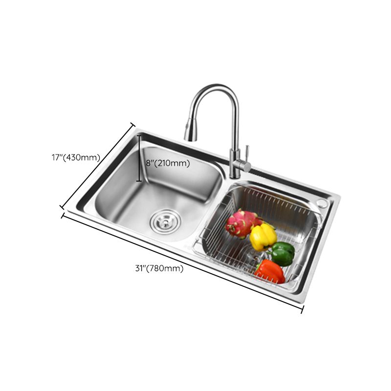 Rectangle 2 Holes Kitchen Sink with Basket Strainer Stainless Steel Double Basin Sink Clearhalo 'Home Improvement' 'home_improvement' 'home_improvement_kitchen_sinks' 'Kitchen Remodel & Kitchen Fixtures' 'Kitchen Sinks & Faucet Components' 'Kitchen Sinks' 'kitchen_sinks' 1200x1200_44a984cd-d5d9-4ec7-bec5-9de3dd726fef