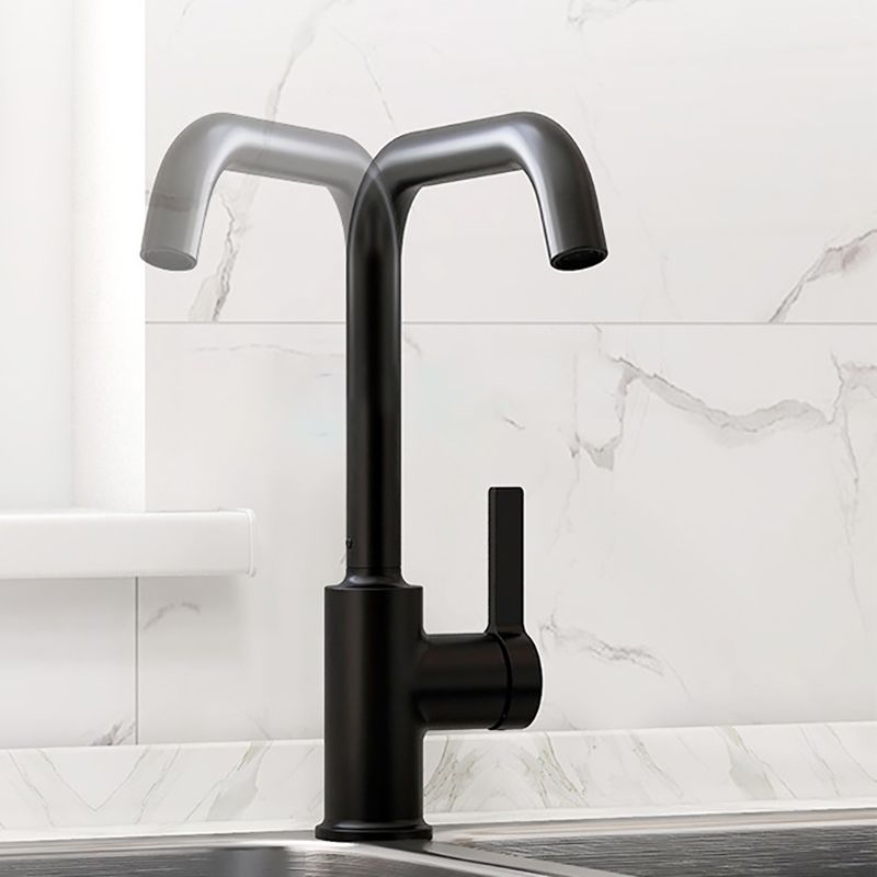 Modern Style Bar Faucet Copper Lever Handle Gooseneck Bar Faucet in Black Clearhalo 'Home Improvement' 'home_improvement' 'home_improvement_kitchen_faucets' 'Kitchen Faucets' 'Kitchen Remodel & Kitchen Fixtures' 'Kitchen Sinks & Faucet Components' 'kitchen_faucets' 1200x1200_44c90115-e0b7-4660-a94f-d1c1691ef598