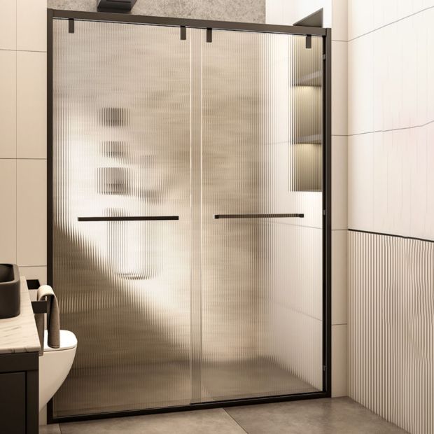 Double Sliding Shower Doors Black Tempered Glass Shower Bath Door Clearhalo 'Bathroom Remodel & Bathroom Fixtures' 'Home Improvement' 'home_improvement' 'home_improvement_shower_tub_doors' 'Shower and Tub Doors' 'shower_tub_doors' 'Showers & Bathtubs' 1200x1200_44d7c1e6-fa1b-4d9e-b526-71b691f27ca7