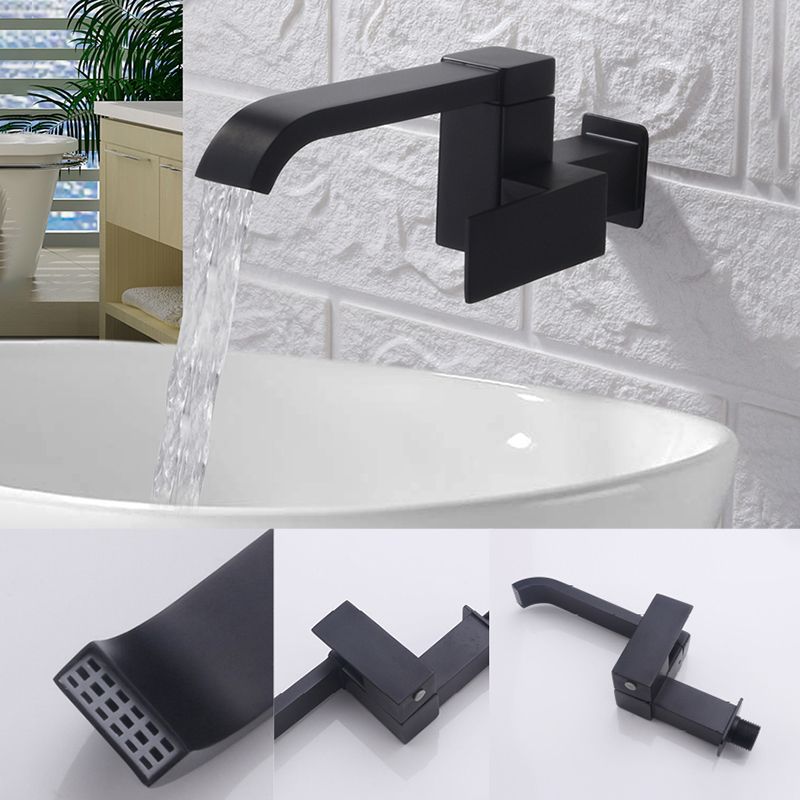 Contemporary Wall Mounted Bathroom Faucet Lever Handles Low Arc Rotatable Brass Faucet Clearhalo 'Bathroom Remodel & Bathroom Fixtures' 'Bathroom Sink Faucets' 'Bathroom Sinks & Faucet Components' 'bathroom_sink_faucets' 'Home Improvement' 'home_improvement' 'home_improvement_bathroom_sink_faucets' 1200x1200_44f2c805-0724-4958-a7ff-24f0e6a05a97