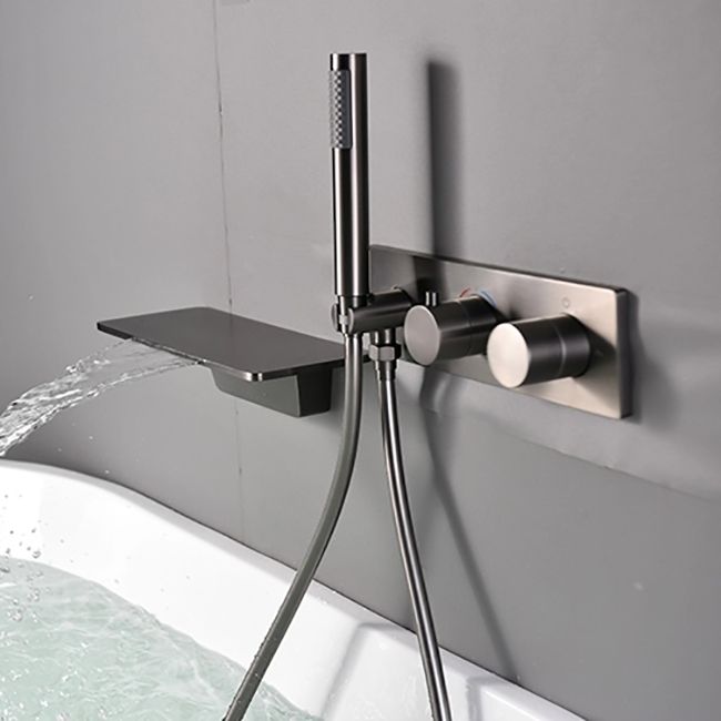 Modern Bath Filler Trim Copper Knob Handles with Handshower Wall Mounted Tub Filler Clearhalo 'Bathroom Remodel & Bathroom Fixtures' 'Bathtub Faucets' 'bathtub_faucets' 'Home Improvement' 'home_improvement' 'home_improvement_bathtub_faucets' 1200x1200_4506c9dc-9d8d-4a46-ab80-6e9fb6c6c195