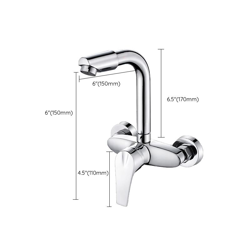 Contemporary Single Handle Kitchen Faucet Wall-mounted Faucet in Chrome Clearhalo 'Home Improvement' 'home_improvement' 'home_improvement_kitchen_faucets' 'Kitchen Faucets' 'Kitchen Remodel & Kitchen Fixtures' 'Kitchen Sinks & Faucet Components' 'kitchen_faucets' 1200x1200_45115a46-b593-42e4-9abc-c42dfaa13efb