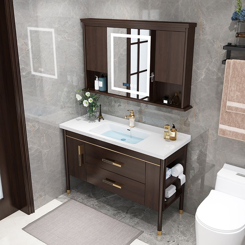 Wood Frame Bathroom Vanity Drawers Single Sink Rectangle Freestanding Vanity with Mirror Clearhalo 'Bathroom Remodel & Bathroom Fixtures' 'Bathroom Vanities' 'bathroom_vanities' 'Home Improvement' 'home_improvement' 'home_improvement_bathroom_vanities' 1200x1200_45249dda-0ed2-447a-9709-81cefb5b5e9d