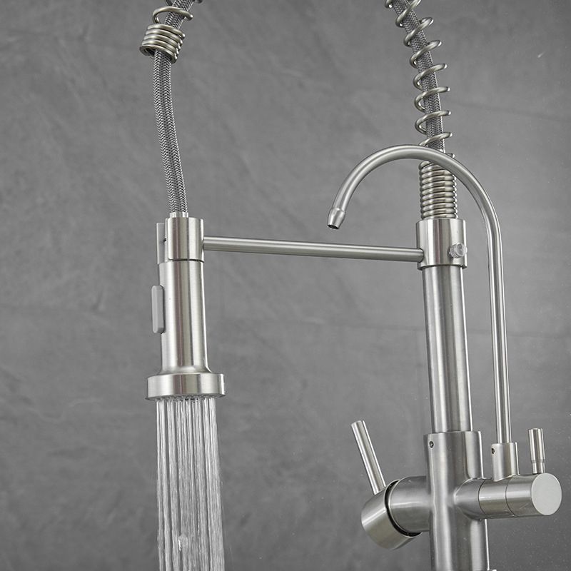 Modern Spring Spout Kitchen Faucet 2-Handle Bar Faucet with 2-Dispenser Clearhalo 'Home Improvement' 'home_improvement' 'home_improvement_kitchen_faucets' 'Kitchen Faucets' 'Kitchen Remodel & Kitchen Fixtures' 'Kitchen Sinks & Faucet Components' 'kitchen_faucets' 1200x1200_453181db-6ae5-42f6-bc6f-1c3d1d0c89d1