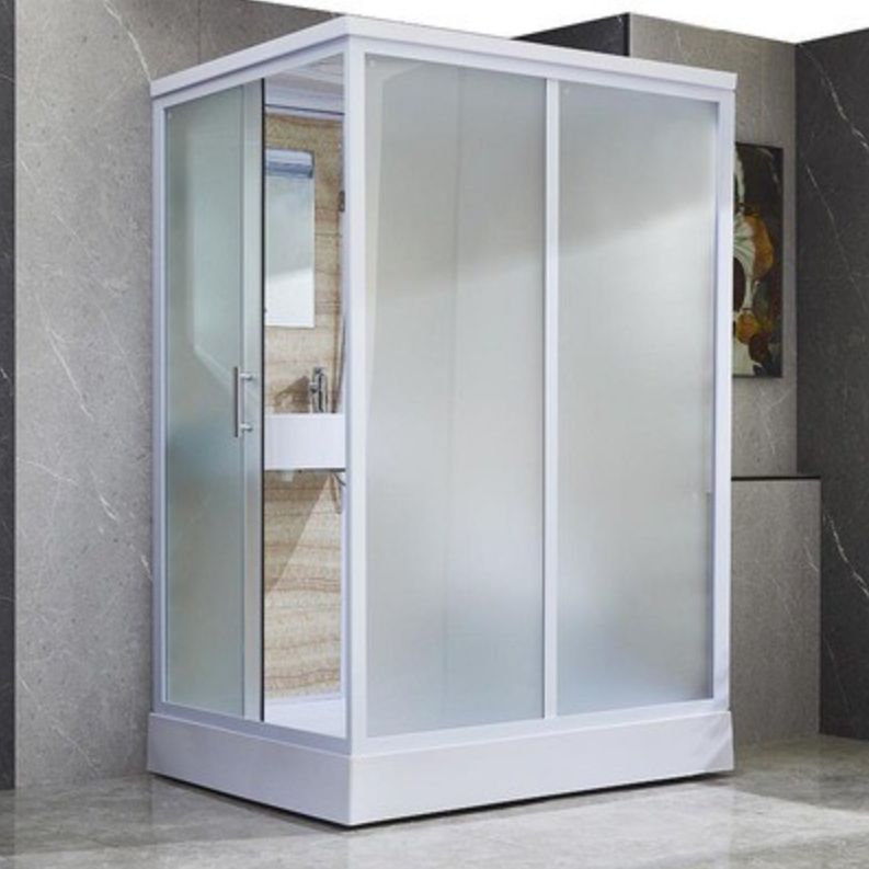 White Shower Stall Framed Single Sliding Rectangle Shower Kit Clearhalo 'Bathroom Remodel & Bathroom Fixtures' 'Home Improvement' 'home_improvement' 'home_improvement_shower_stalls_enclosures' 'Shower Stalls & Enclosures' 'shower_stalls_enclosures' 'Showers & Bathtubs' 1200x1200_4531ab7c-12e9-4466-b3d8-43503bb0f839