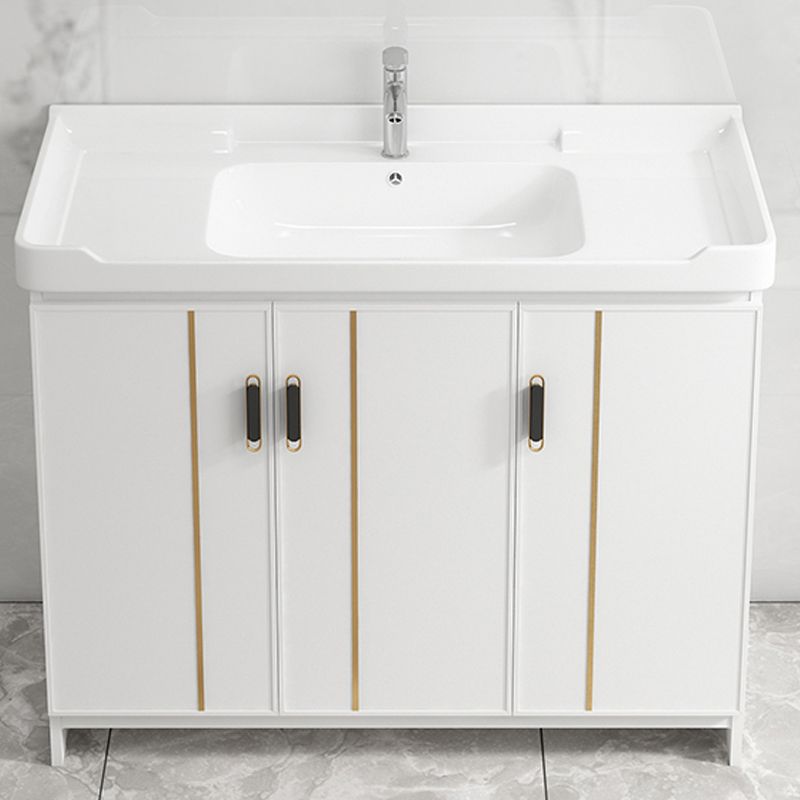 Glam Vanity Rectangle Mirror Metal Frame White Bathroom Vanity with Single Sink Clearhalo 'Bathroom Remodel & Bathroom Fixtures' 'Bathroom Vanities' 'bathroom_vanities' 'Home Improvement' 'home_improvement' 'home_improvement_bathroom_vanities' 1200x1200_4545d505-6355-4d6b-aaee-1d50161083dc