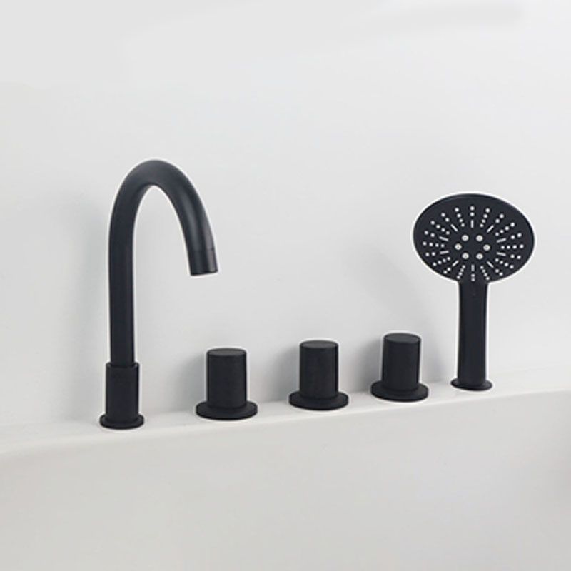 Modern Brass Tub Faucet in Black with 3 Handles Deck Mount Bathroom Faucet Clearhalo 'Bathroom Remodel & Bathroom Fixtures' 'Bathtub Faucets' 'bathtub_faucets' 'Home Improvement' 'home_improvement' 'home_improvement_bathtub_faucets' 1200x1200_4565e54a-8422-4ae8-90e2-d2e08dc4d41b