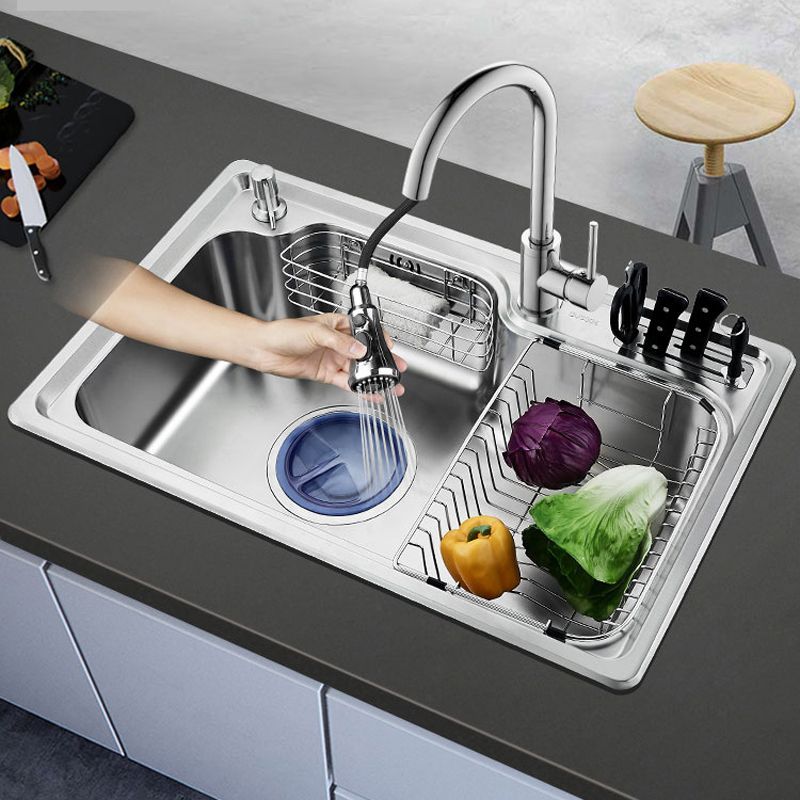 Modern Workstation Sink Stainless Steel with Drain Strainer Kit Kitchen Sink Clearhalo 'Home Improvement' 'home_improvement' 'home_improvement_kitchen_sinks' 'Kitchen Remodel & Kitchen Fixtures' 'Kitchen Sinks & Faucet Components' 'Kitchen Sinks' 'kitchen_sinks' 1200x1200_4566cb74-36a4-468a-a037-f28db7cf4d02