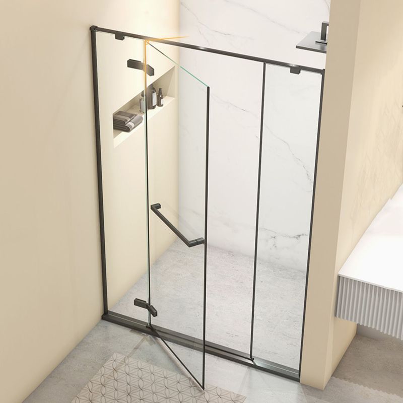 Hinged Stainless Steel Semi Frameless Shower Screen Black Narrow Edge Shower Door Clearhalo 'Bathroom Remodel & Bathroom Fixtures' 'Home Improvement' 'home_improvement' 'home_improvement_shower_tub_doors' 'Shower and Tub Doors' 'shower_tub_doors' 'Showers & Bathtubs' 1200x1200_45777e55-3674-4f0b-ad27-08e5dde1ac72