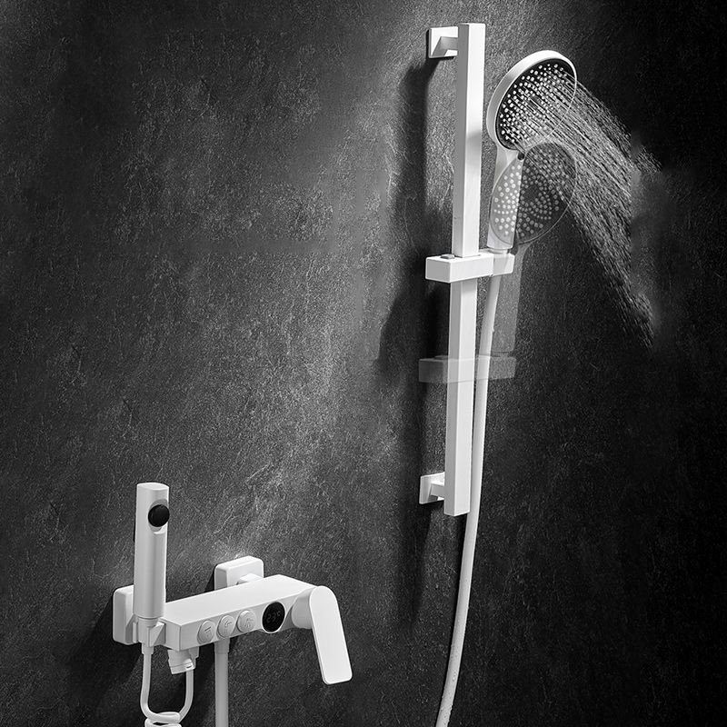Round Shower Set White Wall Mounted Handshower Lever Handle Shower Hose Swivel Shower Set Clearhalo 'Bathroom Remodel & Bathroom Fixtures' 'Home Improvement' 'home_improvement' 'home_improvement_shower_faucets' 'Shower Faucets & Systems' 'shower_faucets' 'Showers & Bathtubs Plumbing' 'Showers & Bathtubs' 1200x1200_45c0cd1a-4472-427c-bfd2-e432889c32c9