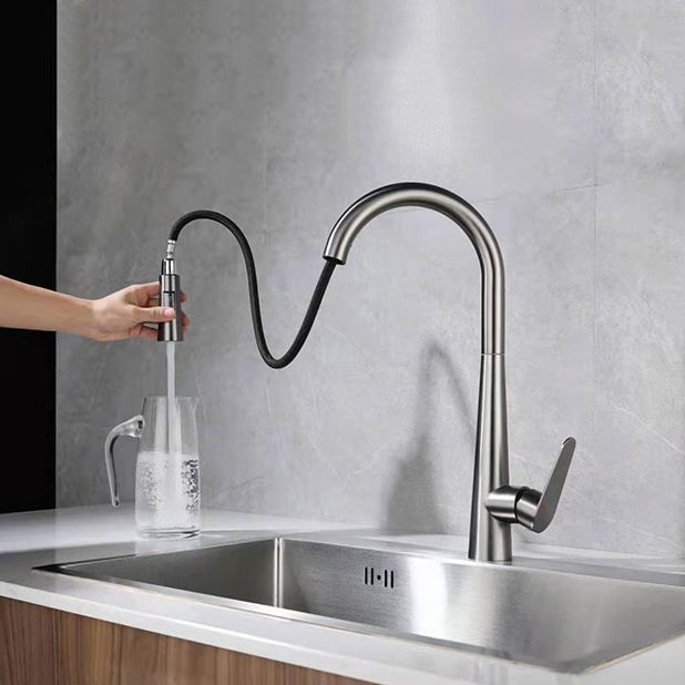 Modern Retractable Kitchen Faucet Stainless Steel 1-Handle High Arc Kitchen Faucet Clearhalo 'Home Improvement' 'home_improvement' 'home_improvement_kitchen_faucets' 'Kitchen Faucets' 'Kitchen Remodel & Kitchen Fixtures' 'Kitchen Sinks & Faucet Components' 'kitchen_faucets' 1200x1200_4629193a-7f8e-4be4-87a7-a321c32dcbec