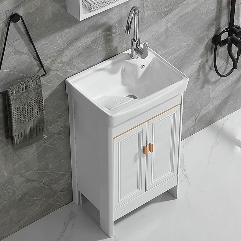 Freestanding Bath Vanity White Mirror Rectangular Single Sink Vanity with Doors Clearhalo 'Bathroom Remodel & Bathroom Fixtures' 'Bathroom Vanities' 'bathroom_vanities' 'Home Improvement' 'home_improvement' 'home_improvement_bathroom_vanities' 1200x1200_46507526-3bec-4843-8203-b1870e0a6cd4