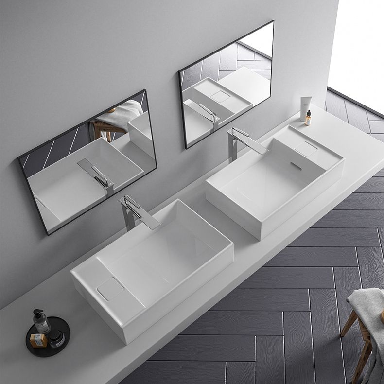 Modern Vessel Bathroom Sink Rectangular Porcelain with Overflow and Faucet Basin Sink Clearhalo 'Bathroom Remodel & Bathroom Fixtures' 'Bathroom Sinks & Faucet Components' 'Bathroom Sinks' 'bathroom_sink' 'Home Improvement' 'home_improvement' 'home_improvement_bathroom_sink' 1200x1200_467cb2f6-1a1a-4c36-870c-2cc6833eec74