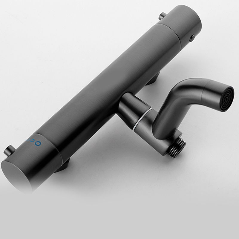 Handshower Tub Filler Black Brass Double Knob Handle Swivel Wall Mount Tub Filler Clearhalo 'Bathroom Remodel & Bathroom Fixtures' 'Bathtub Faucets' 'bathtub_faucets' 'Home Improvement' 'home_improvement' 'home_improvement_bathtub_faucets' 1200x1200_4680b7a4-1160-4630-a937-46e843741276