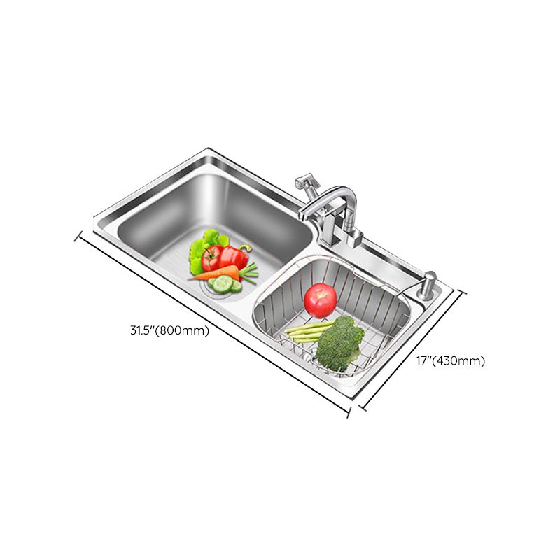 Modern Style Kitchen Sink Stainless Steel 2 Holes Drop-In Kitchen Sink Clearhalo 'Home Improvement' 'home_improvement' 'home_improvement_kitchen_sinks' 'Kitchen Remodel & Kitchen Fixtures' 'Kitchen Sinks & Faucet Components' 'Kitchen Sinks' 'kitchen_sinks' 1200x1200_46a0f4bc-bd14-4a53-b206-e72072af42ae