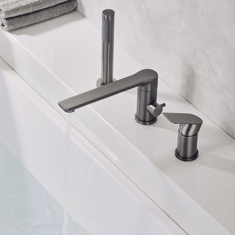 Contemporary Bathroom Faucet Deck Mounted Bathroom Faucet with Low Arc Clearhalo 'Bathroom Remodel & Bathroom Fixtures' 'Bathtub Faucets' 'bathtub_faucets' 'Home Improvement' 'home_improvement' 'home_improvement_bathtub_faucets' 1200x1200_46daa420-984d-4cbc-b0cf-8b073e2e2c4d