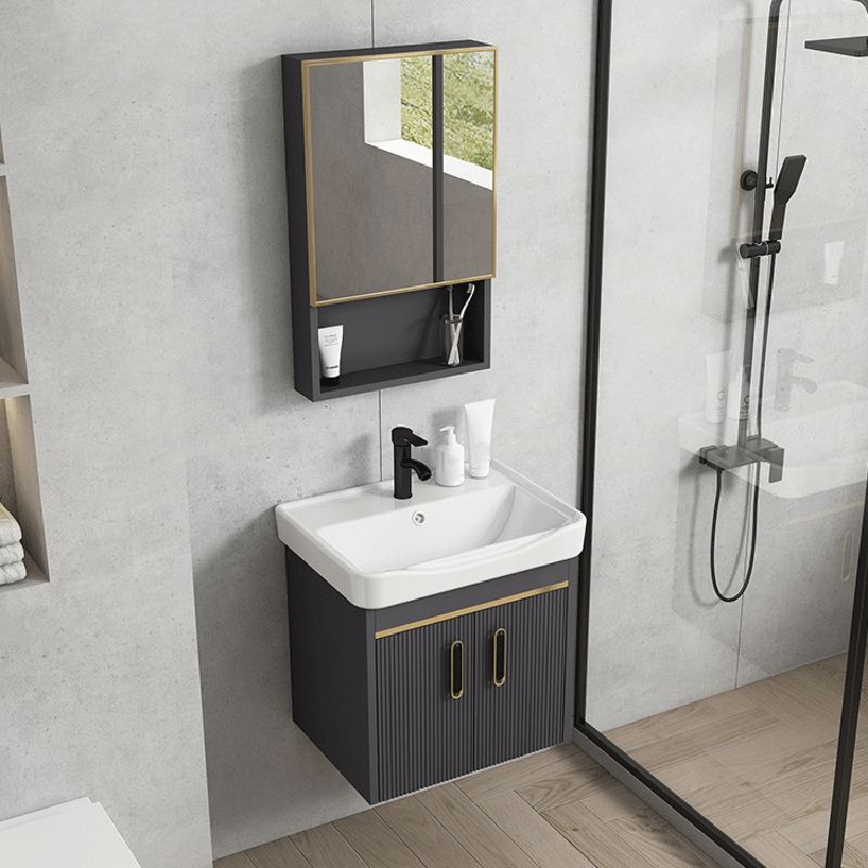 Contemporary Metal Sink Vanity Mirror Cabinet Wall-Mounted Vanity Cabinet Clearhalo 'Bathroom Remodel & Bathroom Fixtures' 'Bathroom Vanities' 'bathroom_vanities' 'Home Improvement' 'home_improvement' 'home_improvement_bathroom_vanities' 1200x1200_4733b2b1-24de-4cac-b83f-8df3c5b6151c