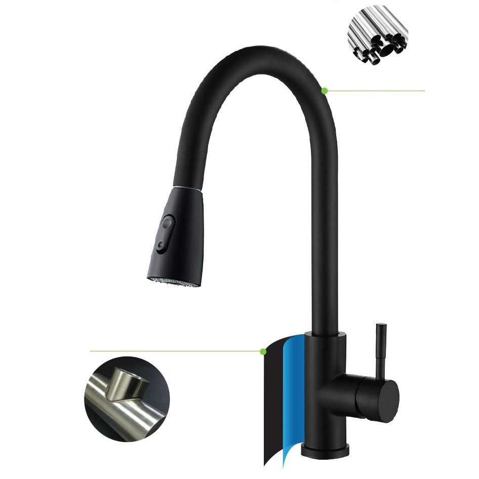 Modern Style Kitchen Faucet Stainless Steel 1-Handle Retractable Kitchen Faucet Clearhalo 'Home Improvement' 'home_improvement' 'home_improvement_kitchen_faucets' 'Kitchen Faucets' 'Kitchen Remodel & Kitchen Fixtures' 'Kitchen Sinks & Faucet Components' 'kitchen_faucets' 1200x1200_476689f0-67ab-4af2-aea2-4349ece01f4d