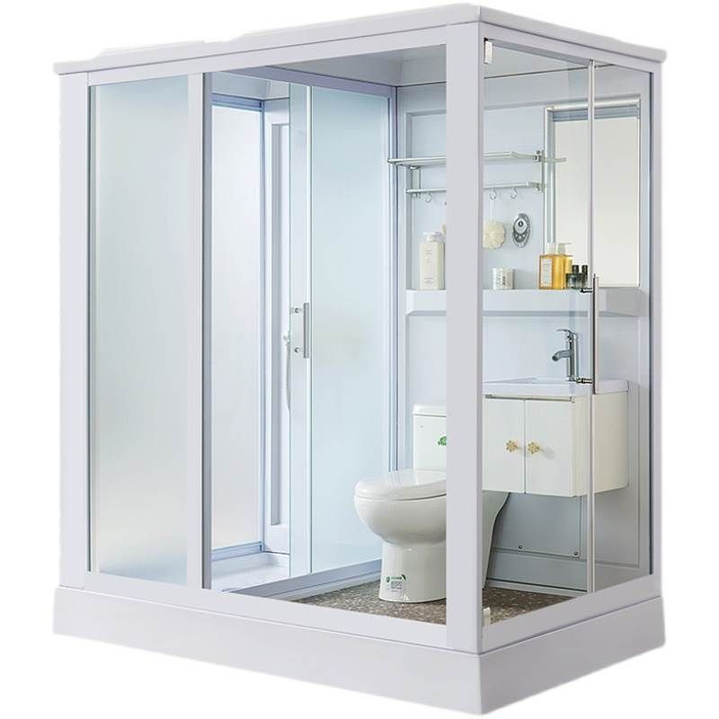 Frosted Single Sliding Shower Kit White Framed Shower Stall with Base Included Clearhalo 'Bathroom Remodel & Bathroom Fixtures' 'Home Improvement' 'home_improvement' 'home_improvement_shower_stalls_enclosures' 'Shower Stalls & Enclosures' 'shower_stalls_enclosures' 'Showers & Bathtubs' 1200x1200_47a28b77-a53c-44f6-9a5e-d9959f5e1381