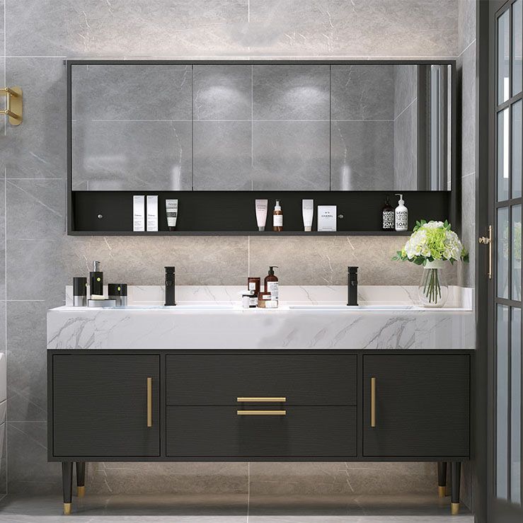 Double Sink Vanity Set 2 Doors Rectangle Freestanding Metal Frame Vanity with Mirror Clearhalo 'Bathroom Remodel & Bathroom Fixtures' 'Bathroom Vanities' 'bathroom_vanities' 'Home Improvement' 'home_improvement' 'home_improvement_bathroom_vanities' 1200x1200_47b3bfec-6f22-45fc-ba10-4090373536b3