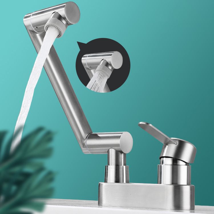 2 Holes Sink Faucet Swivel Stainless Steel Single Lever Handle Centerset Faucet Clearhalo 'Bathroom Remodel & Bathroom Fixtures' 'Bathroom Sink Faucets' 'Bathroom Sinks & Faucet Components' 'bathroom_sink_faucets' 'Home Improvement' 'home_improvement' 'home_improvement_bathroom_sink_faucets' 1200x1200_47cb66c9-63a3-488d-b243-ab16607ec261