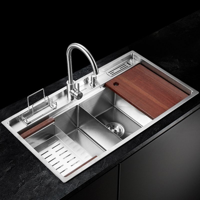 Modern Kitchen Sink Stainless Steel Double Sink with Grid and Strainer Workstation Clearhalo 'Home Improvement' 'home_improvement' 'home_improvement_kitchen_sinks' 'Kitchen Remodel & Kitchen Fixtures' 'Kitchen Sinks & Faucet Components' 'Kitchen Sinks' 'kitchen_sinks' 1200x1200_47d5bcdb-ad92-441b-a6ee-a34587a8c9bc