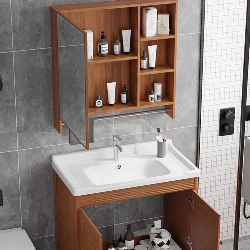 Rectangle Vanity Set Metal Frame Mirror Freestanding 2 Doors Single Sink Bath Vanity Clearhalo 'Bathroom Remodel & Bathroom Fixtures' 'Bathroom Vanities' 'bathroom_vanities' 'Home Improvement' 'home_improvement' 'home_improvement_bathroom_vanities' 1200x1200_48245962-fb8b-4334-92ac-10f7091ed731